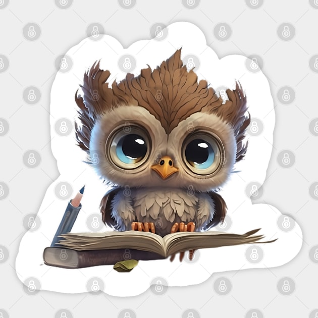 Owl kawaii with book Sticker by TheKiziox